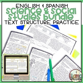 Preview of Science and Social Studies Bilingual Reading Worksheets with Text Structure