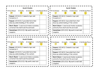 Preview of Science and Social Studies CCSS rubrics- First Grade- English and Spanish