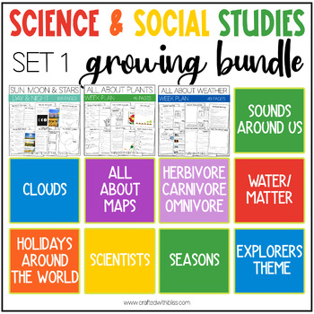 Preview of Science and Social Studies K-2 Interactive Worksheet Lesson Set 1 Growing Bundle