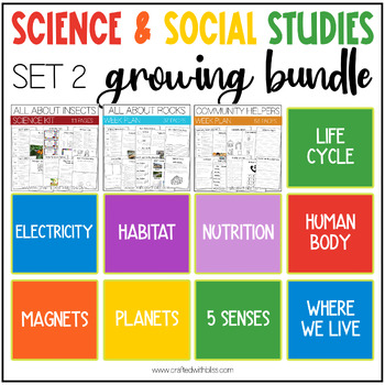 Preview of Science and Social Studies K-2 Interactive Worksheet Lesson Set 2 Growing Bundle
