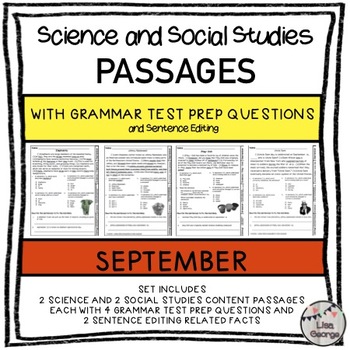 Preview of Science and SS Passages with Grammar Test Prep Questions