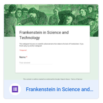 Preview of Science and Technology Frankenstein Google Form Webquest