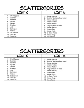 school scattergories lists
