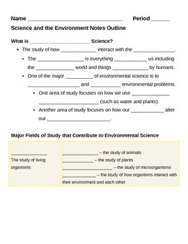 Preview of Science and the Environment Notes Outline Lesson Plan