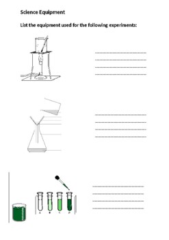 Science equipment worksheet by Shannara Walsh | TPT
