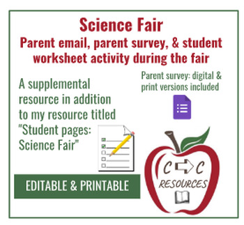 Preview of Science fair additional resources: parent survey, parent letter, student handout