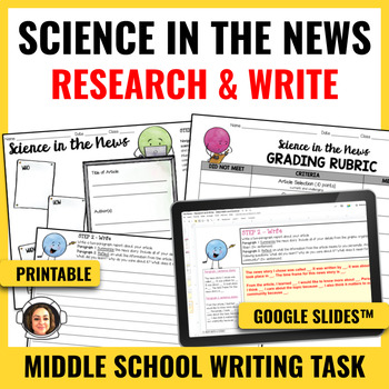 Preview of Science in the News - Research and Write - Middle School Writing Task