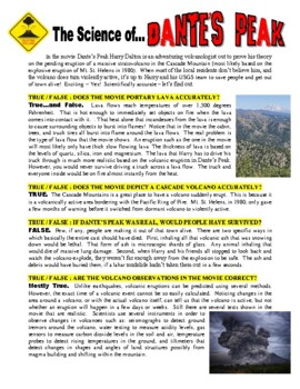 Preview of Science of... DANTE'S PEAK (volcano movie comparison article and question sheet)