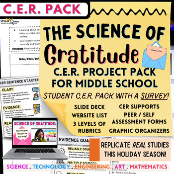Preview of Science of Gratitude Experiment Project Thanksgiving Activity CER Middle School