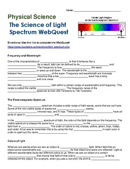 Preview of Science of the Light Spectrum WebQuest