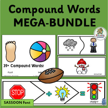 Preview of Compound Words Puzzles Bundle - Classroom Compound Word Activities SASSOON Font