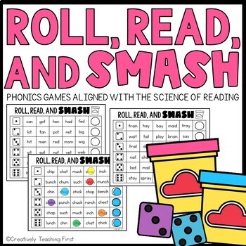 Preview of Science of Reading Literacy Center Roll, Read, Smash Phonics Games Activities