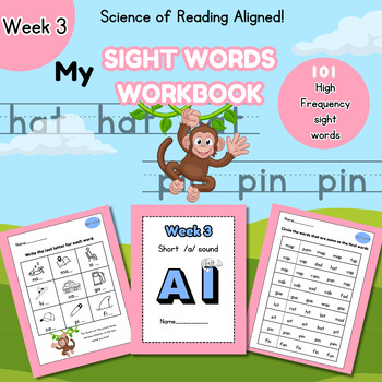 Preview of Science of Reading Aligned Sight Words Phonic Worksheets Kindergarten Week 3