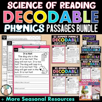 Preview of Science of Reading Comprehension Phonics Decodable Passages Worksheets Readers