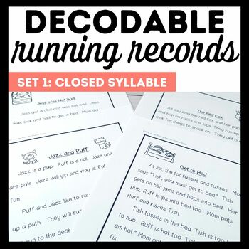 Preview of Science of Reading Decodable Running Records Set 1 Closed Syllable