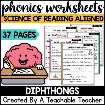 Preview of Science of Reading Diphthongs Worksheets Decodables Literacy Centers Word Work