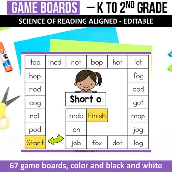 Preview of Science of Reading Game Board with Decodable Words (Editable)
