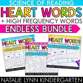 Preview of Science of Reading Heart Words + High Frequency Words Worksheets ENDLESS Bundle