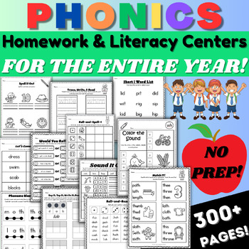 Preview of Phonics Worksheets - Homework Activities for the Year!