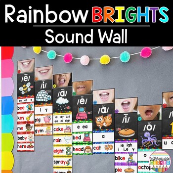 Preview of Science of Reading Sound Wall with Mouth Photos Bright Rainbow Classroom Decor