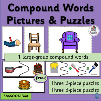 Preview of Science of Reading aligned Compound Words Activities FREE - SASSOON Font
