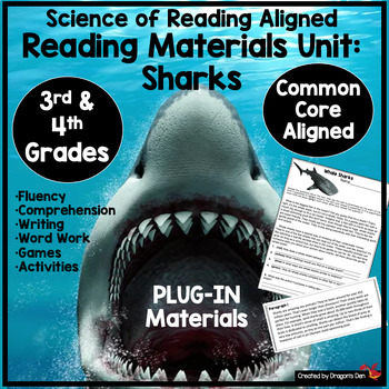 Preview of Science of Reading aligned Reading Materials Unit: SHARKS for 3rd and 4th Grades