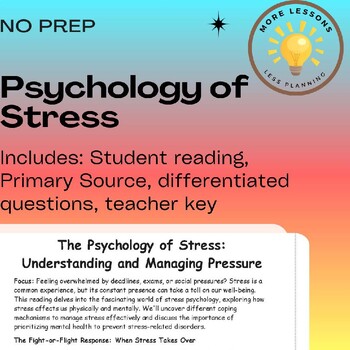Preview of Science of Stress: Managing Pressure Psychology Reading Comprehension Worksheet