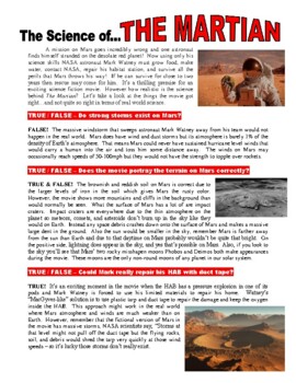 Preview of Science of...The Martian (movie article / NASA / space / Mars / sub plan)