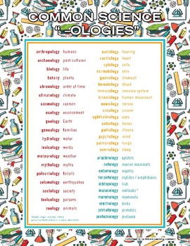 Preview of Science -ologies Printable List