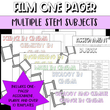 Preview of Science one pager - film analysis for STEM class - assignment, template & rubric