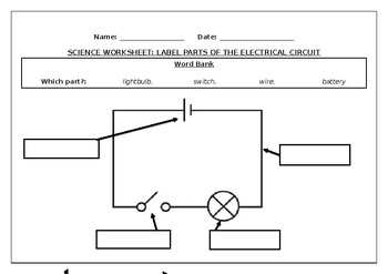 Preview of Science worksheet: Label parts of an electrical circuit