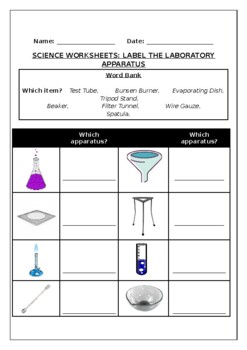 Preview of Science worksheet: Label the Laboratory Apparatus