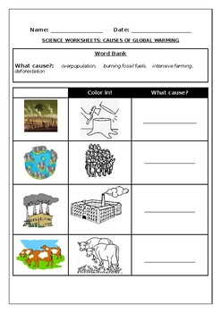Preview of Science worksheets: Causes of global warming
