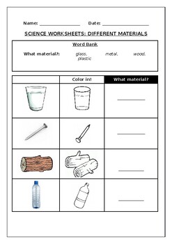 Science worksheets: Different materials by Science Workshop | TpT