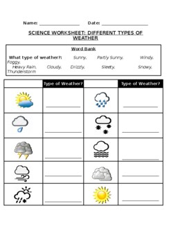 Preview of Science worksheets: Different types of weather