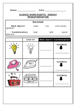 science worksheets energy transformation by science workshop tpt