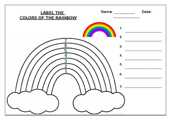 Preview of Science worksheets: Label colors of the rainbow