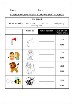 Preview of Science worksheets: Loud vs Soft Sounds