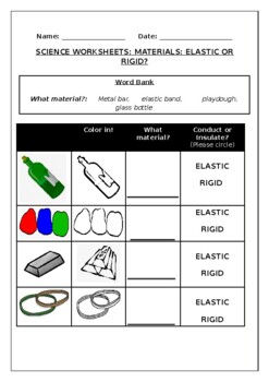 science worksheets materials elastic or rigid by science workshop