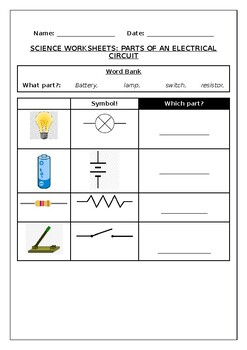 Preview of Science worksheets: Parts of an electrical circuit