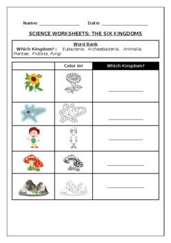 Science worksheets: Taxonomy: The Six Kingdoms by Science Workshop