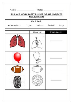 science worksheets uses of air objects filled by by science workshop