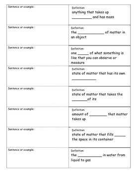 ScienceFusion 2nd Unit 3 Vocabulary Foldable; Changes in Matter | TpT