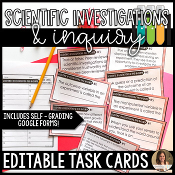 Preview of Scientific Investigations and Inquiry Task Cards - Editable and Google Forms™