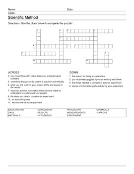 Scientific Method Crossword Puzzle by Aaron Lee TPT