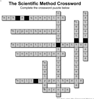 Scientific Method Crossword **With Answer Key** by Bob #39 s Ecosystem Lab