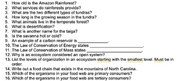 Preview of Scientific Method, Ecosystems, Biomes, and Interactions Review