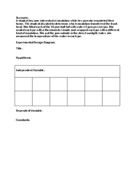 Preview of Scientific Method Experimental Design Scenario/Diagram w/experiment: Insulation