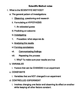 Preview of Scientific Method Outline with Note Taking Worksheet