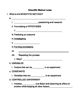 Scientific Method Outline with Note Taking Worksheet by Samantha Massey